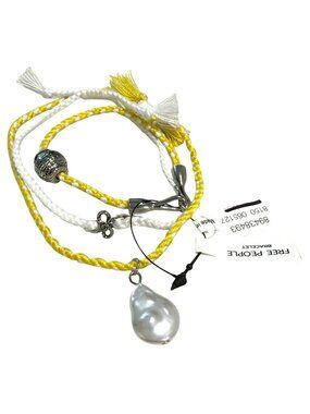 Free People Yellow & White Braided Layered Bracelet
